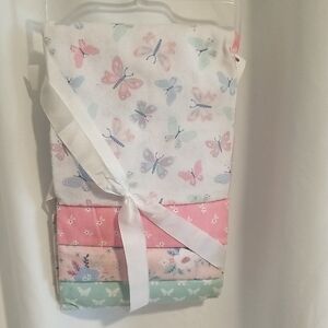 Butterfly Print Bedding Set - Pink, Green, White